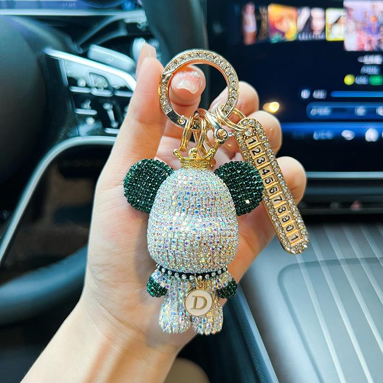 Nyckelring med strasspanda, anpassad bokstav och anti-förlustplatta