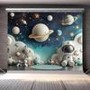 Cartoon Astronaut Outer Space Planet Background Cloth Decoration Children's Birthday Party Baby Shower Banner Photography Props 5