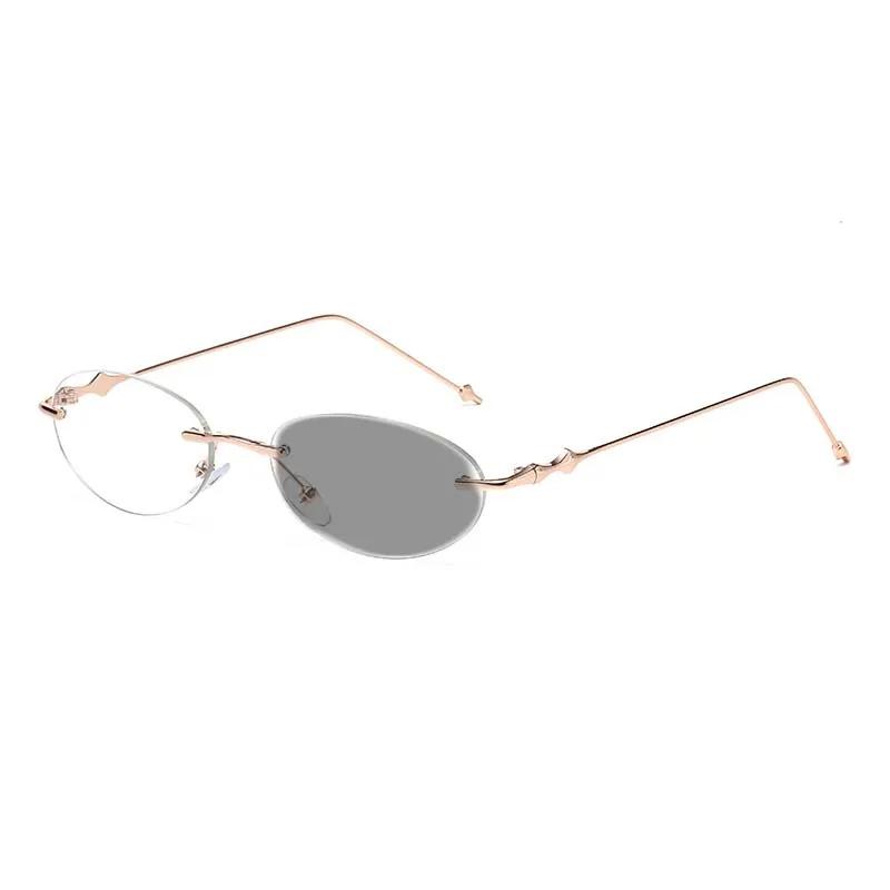Small Oval Photochromic Myopia Glasses Women Men Fashionable Frameless Minus Diopter Glasses Trendy Outdoor Eyewear0-1.0-4.0