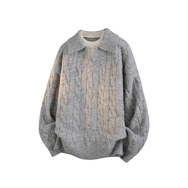 Men s V-Neck Cable Knit Pullover Sweater - Lazy Style, Thickened, Loose Fit for Autumn/Winter 3XL