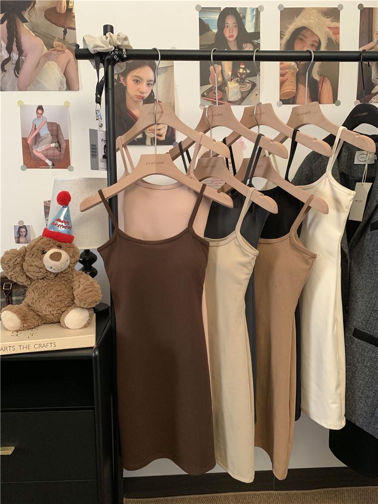 Gebürstetes Slim-Fit Trägerkleid mit Brustpolstern - Vielseitiger kurzer Rock für Damen, Herbst-Winter Sexy Stil