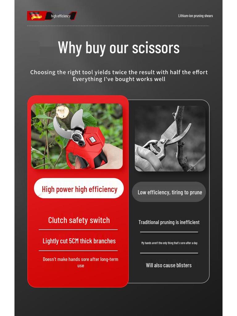 Portable Brushless Electric Pruning Shears with Wireless Lithium Battery for Arboriculture and Gardening