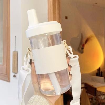 500/850ml Water Bottles Straw Plastic Cup Milk Juice Cup with Lid Leather Case Bubble Tea Coffee Cups Large Capacity Drinkware