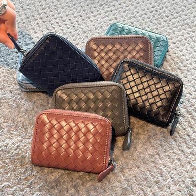 Women's Square Plain Color Leather Mesh Wallet