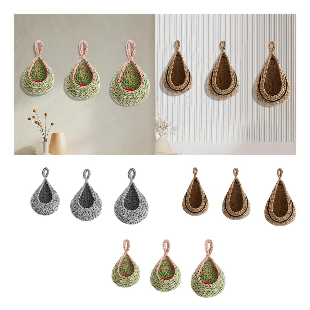 3 Stück Gewebter Hängekorb Hängender Wandgemüse-Obstkorb Boho Hängender Obstkorb