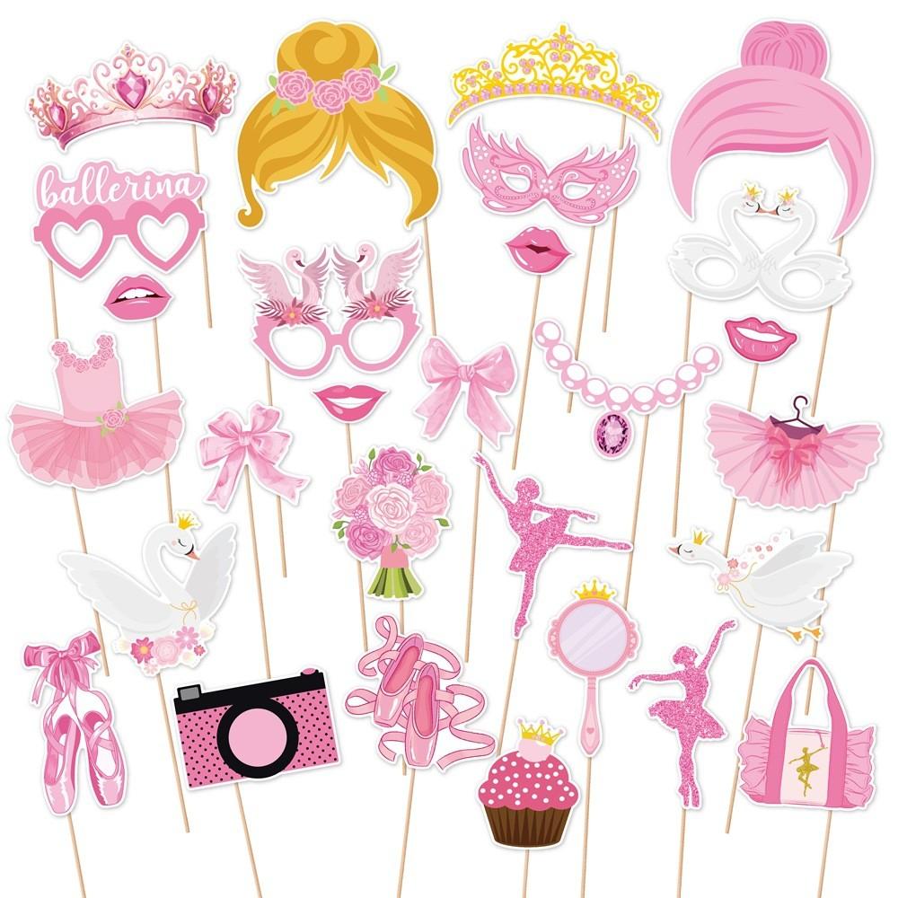 Ballet Theme Pink Photo Props With Sticks For Birthday Party Celebration