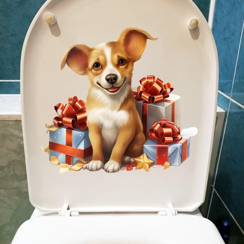 Lovely Cartoon Dog Bathroom Toilet Stickers Modern Decorative Home Stickers Waterproof Decal Self-adhesive