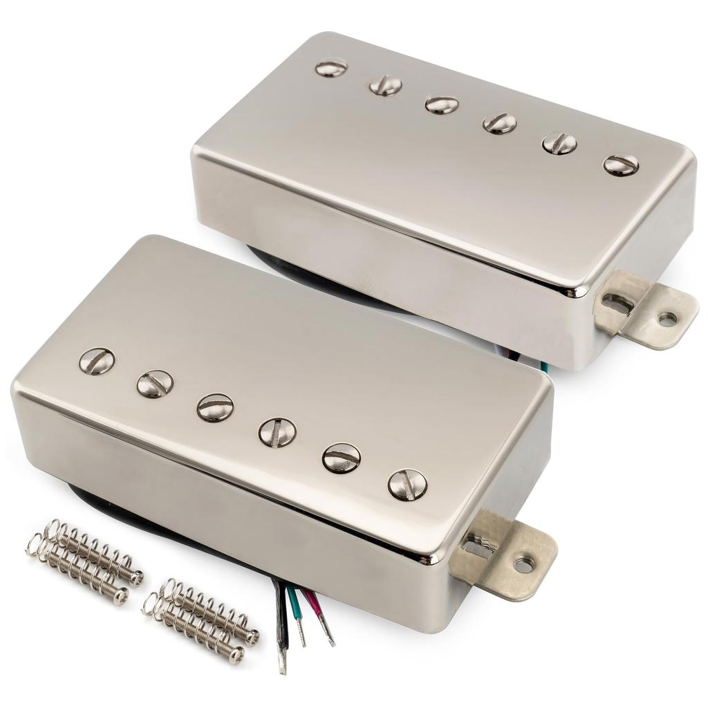 Musiclily Pro Alnico 5 Covered Humbucker Neck and Bridge Nickel for LP Electric Guitars LP-CMHA Pickups, Set, 7.5K/16K