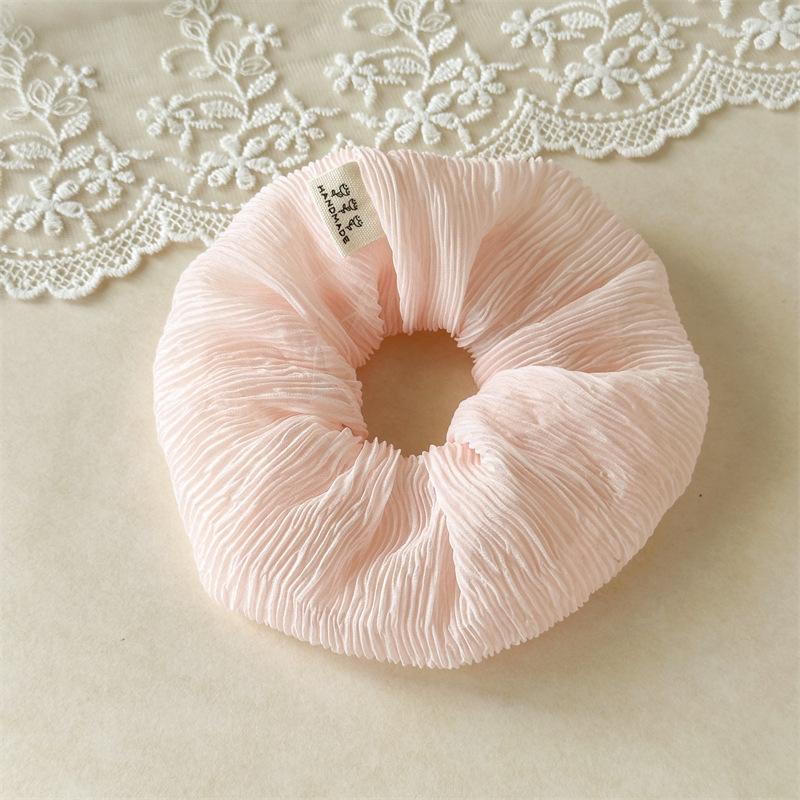 

Romantic Floral Print Hair Tie With Delicate Lace-Trimmed Edges Creates A Dreamy Cottage-Core Inspired Look For Hair Styling Pink Pleated Scrunchie