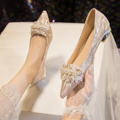 Zapatos de tacón cuadrado con punta puntiaguda y perlas para mujer, elegantes, sexys, a la moda, informales, de fiesta, de tacón bajo