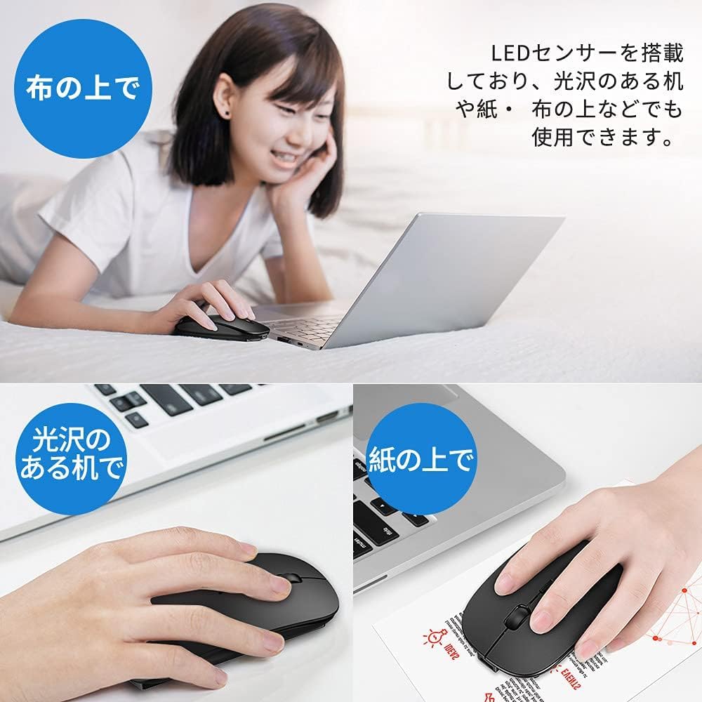 Wireless Mouse Bluetooth Mouse Wireless Ultra Thin Quiet Rechargeable Energy Saving 3DPI Mode High Precision Portable Compatible with Pro 2.4GHz