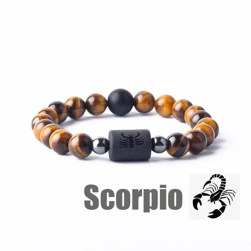 Pulsera con Colgantes de Constelaciones de los 12 Signos del Zodiaco para Hombre Mujer Multicapa Pulsera de Ojo de Tigre Regalo de Amistad Sagitario Acuario Leo