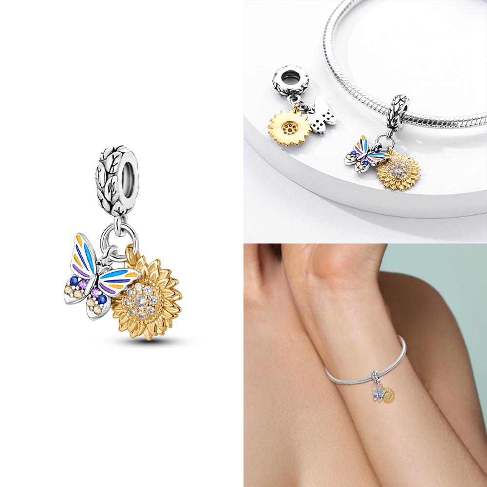 Sunflower Charms Flowercopper Heart Golden Pendants Fitoriginal Bracelet Necklace Women Diy Party Jewelry Fine Gift