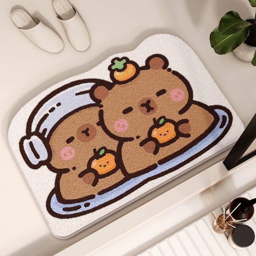 Kawaii Capybara Floor Mat Non-slip Water Absorption Bath Mat Soft Carpets Living Room Decor