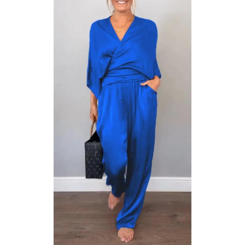 IHUASU Women's Fashion Casual Long Sleeve V Neck Pants Suits