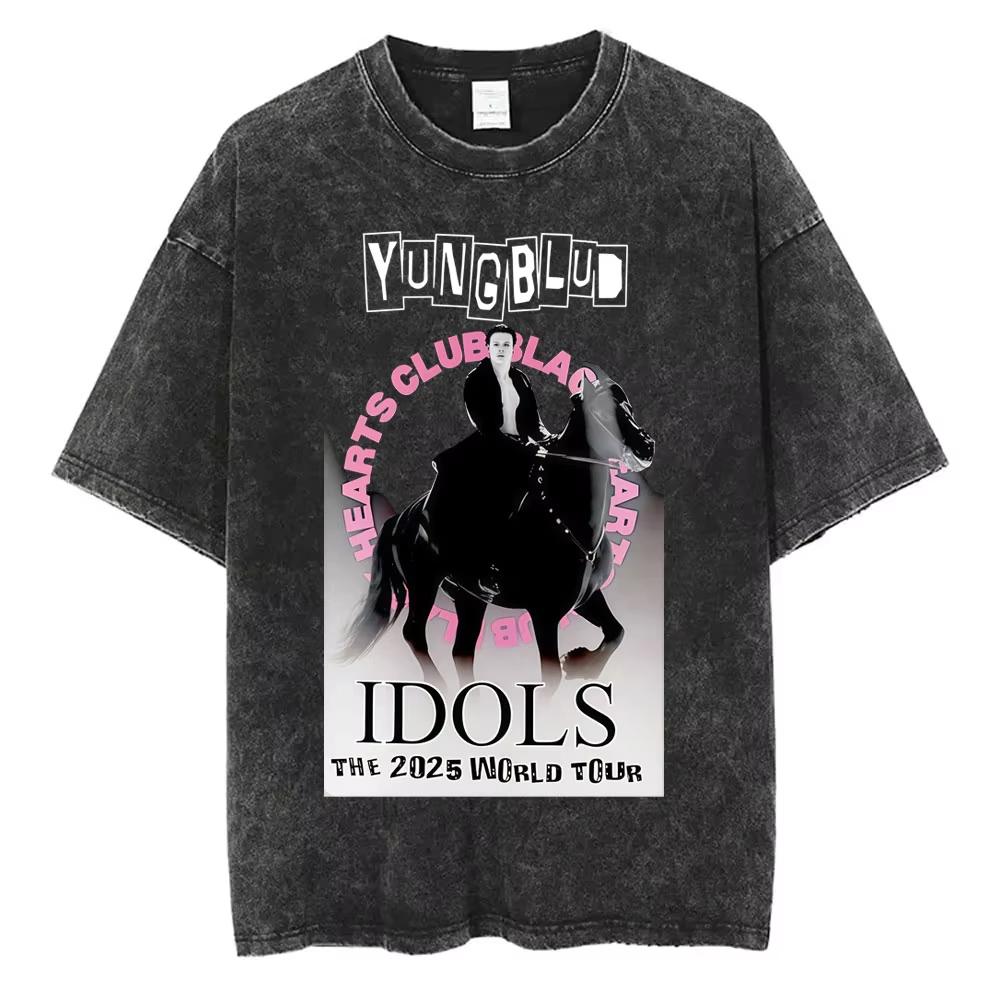 Washed Vintage Yungblud Idols World Tour Tshirt Mens Women Casual Oversized Cotton T Shirt Male Hip Hop Fashion Retro Tshirts