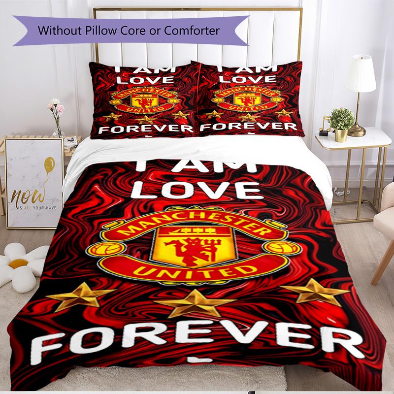3pcs Duvet Cover Set (1*Duvet Cover + 2*Pillowcase, Without Core), Manchester United F.C Print Soft All‑Season Bedding Set, Home Bedroom Decor Gift