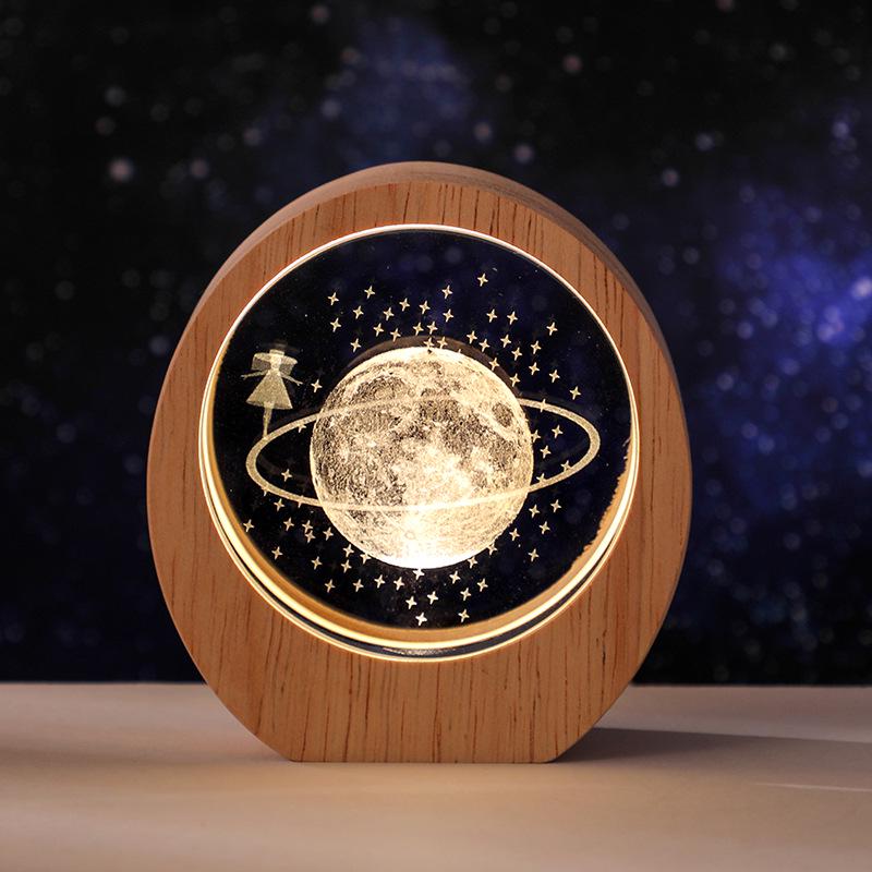 3D Luminous Crystal Nightlight with Wooden Base – Ideal Birthday Gift for Girls and Best Friends