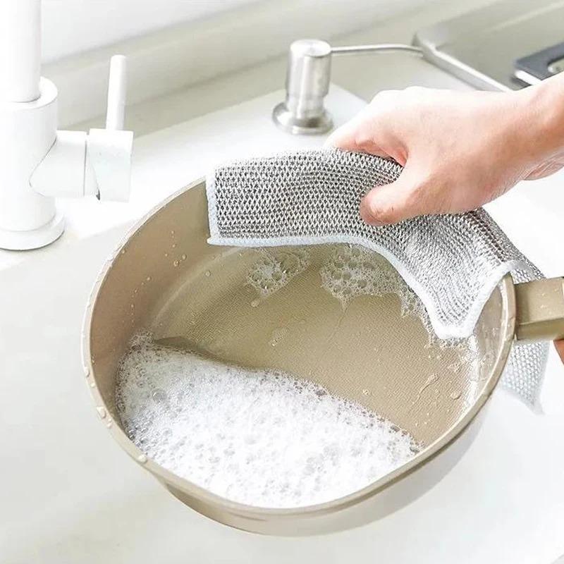 Stříbrná čisticí utěrka Magic Dish Utěrka Opakovaně použitelná nepřilnavá olejová utěrka Hrnec Silné odstraňování rzi Vyměňte ocelové drátěné kuličky Hadr