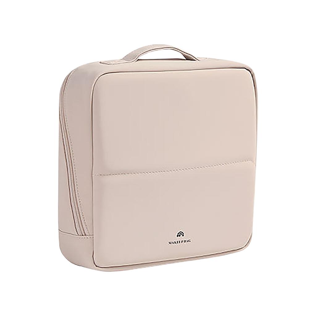 PU Leather Vertical Cosmetic Bag with Handle - Large Capacity Travel Toiletry Case
