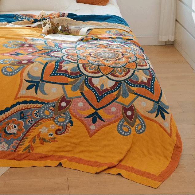 Ethnic style pure cotton gauze quilt sofa blanket towel single/double blanket bed sheet