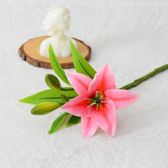 Artifical Lily Flower Full Bloom Faux Lily Flower 1 Head 2 Buds Fake Real Touch Lily Branch for Home Party Wedding Table Centerpiece Decor