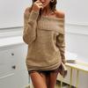 Women Knit Casual Solid Color Pullover One Shoulder Sweater