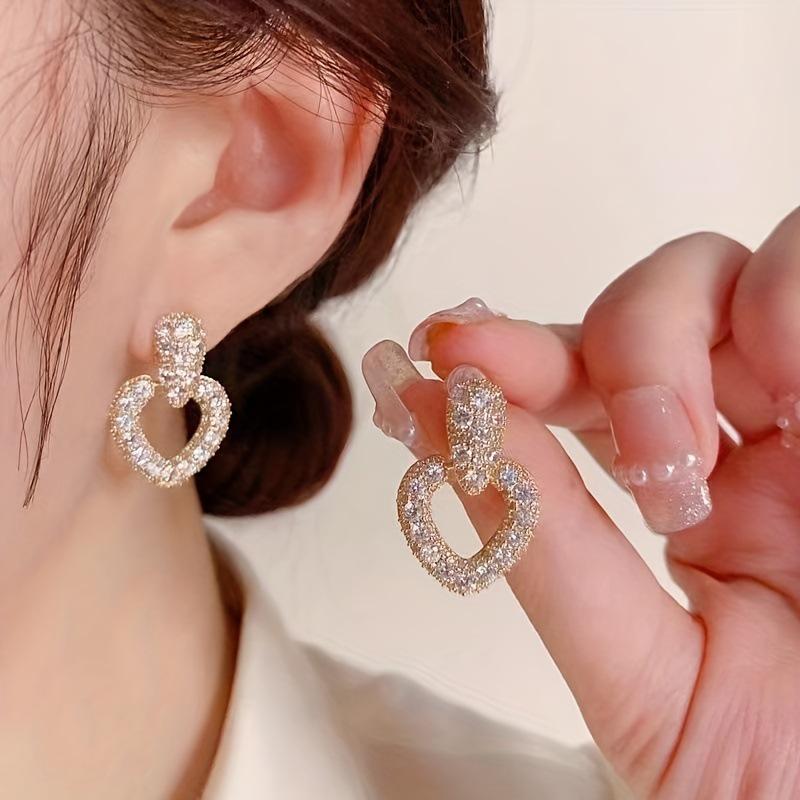 Sweet Temperament Rhinestone Crystal Heart Stud Earrings