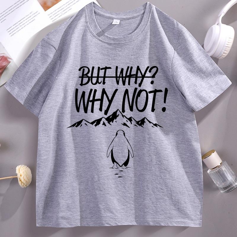 But Why Not Penguin Meme TShirt Brave Penguin Mountain T Shirt Funny Cotton Short Sleeve Tshirt Round Neck Comfortable Tees