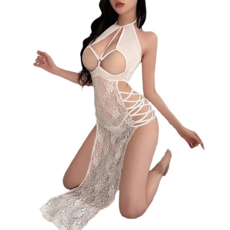 Sexy Underwear Lace Tube Top Perspective Seduction Pajamas Sexy Split Skirt Cheongsam Lace Method