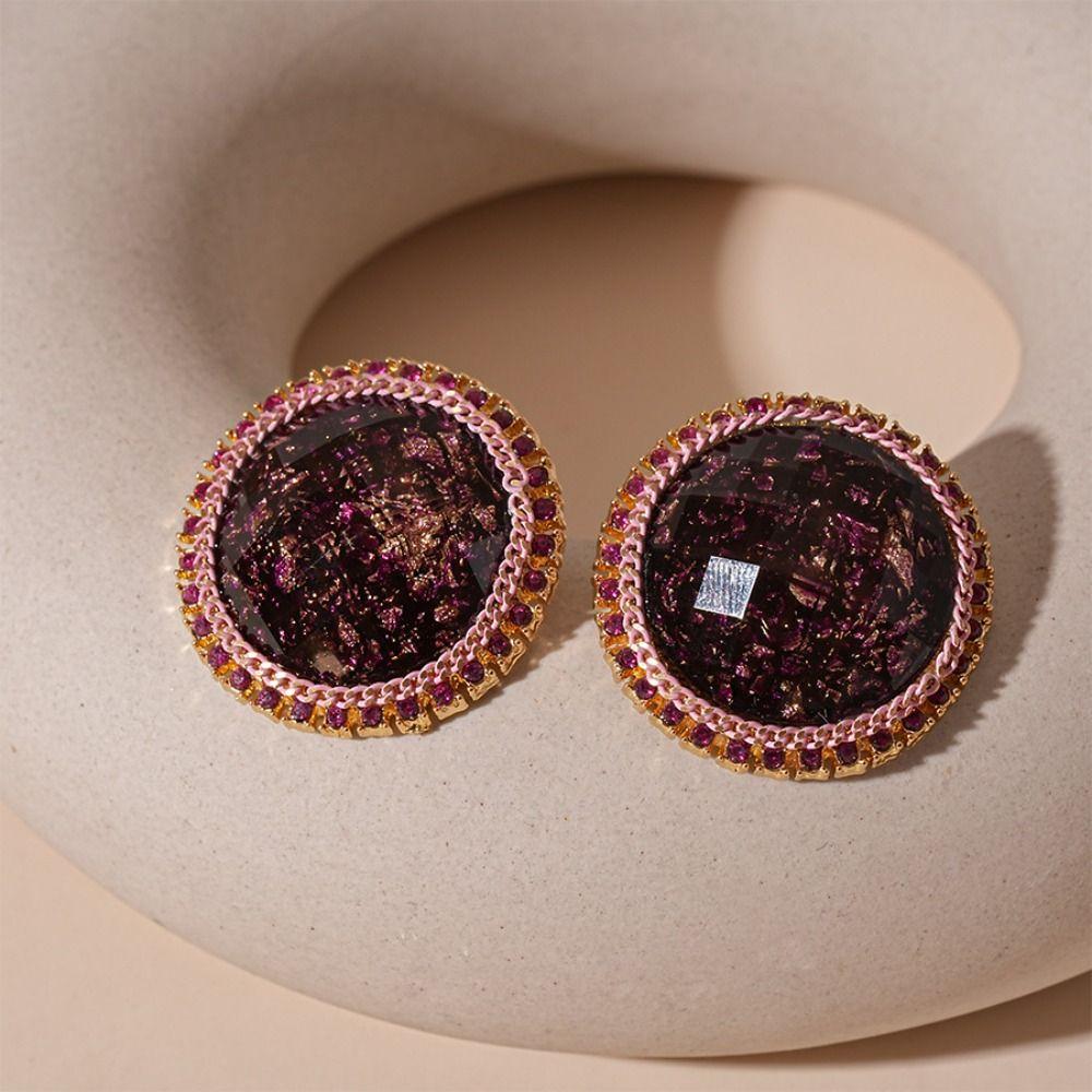 Geometry Round Shape Earrings Elegant French Style Earrings Sweet Vintage Purple Earrings  Women