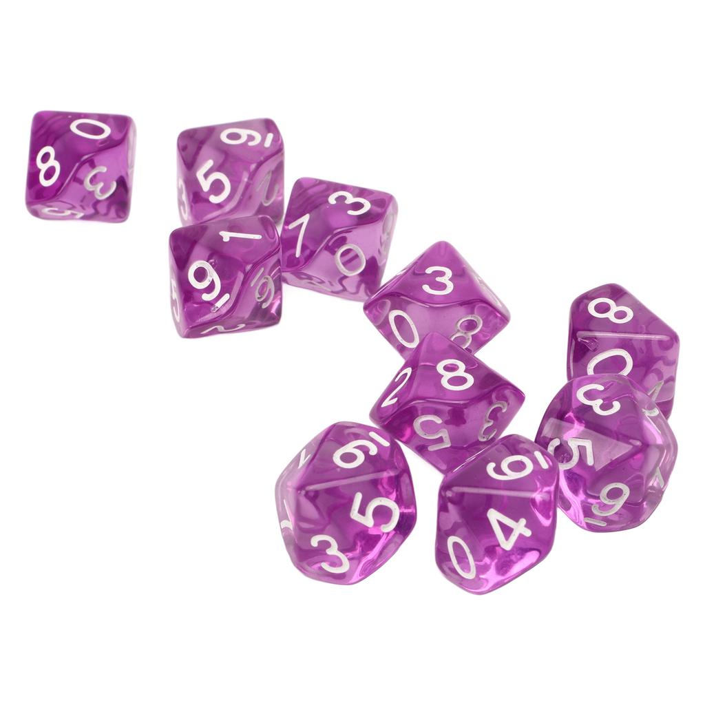 20pcs Digital Dice 10 Sided Transparent Clear Numbers Teaching Dice Set for Table Game Kids Math Learning Purple