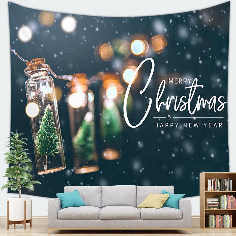 Christmas Tree Snowman Tapestry Wall Hanging Natural Snow Scene Cartoon Oil Painting Room Hippie Home Decor