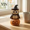Wooden Wizard Doll Vintage Halloween Figurine, Rustic Witch Zombie Cat Owl Frog Tabletop Table Decor Ornament, Farmhouse Tiered Tray Decoration