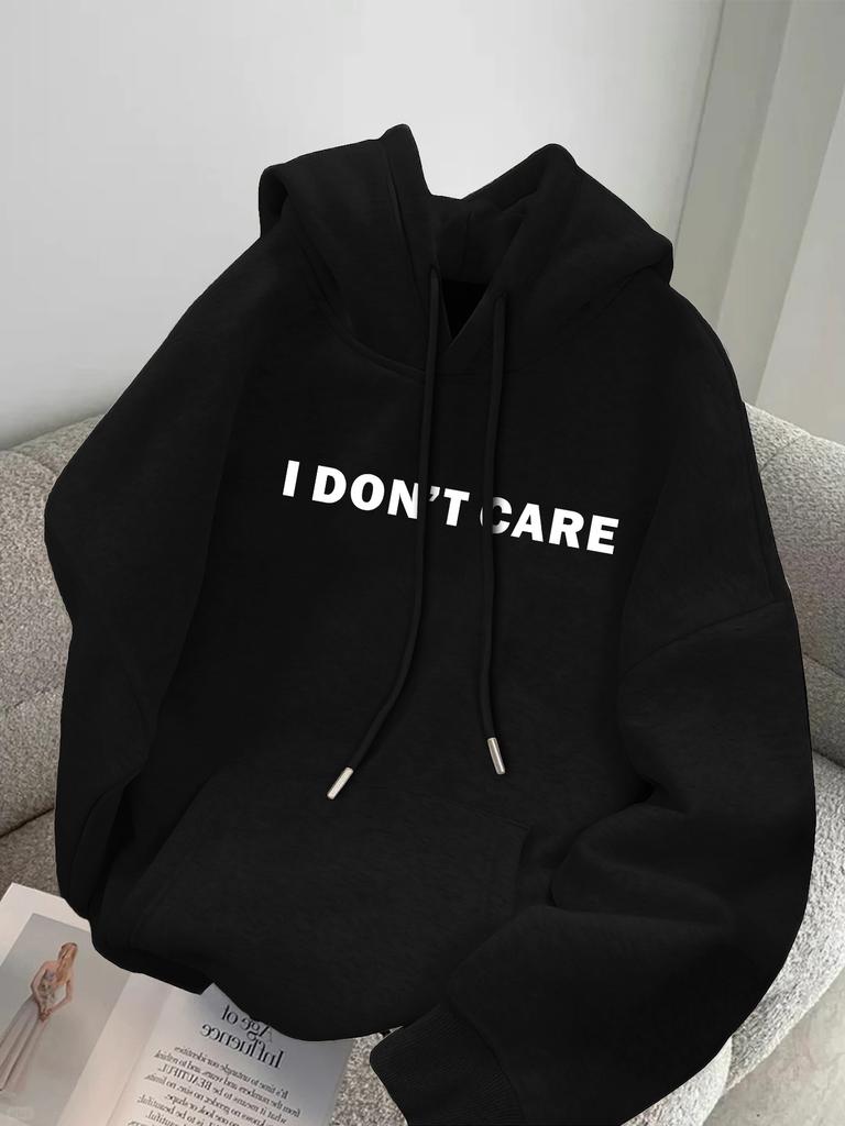 Men's Hooded Sweatshirt "I DON'T CARE" Oversized Long Sleeve Hooded Sweatshirt Casual Style