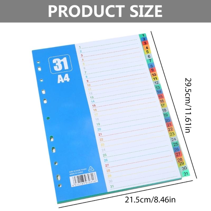 31 Sheets Colorful Folder Dividers Multifunctional Dividers A 4 File Dividers School Office Supplies for Students