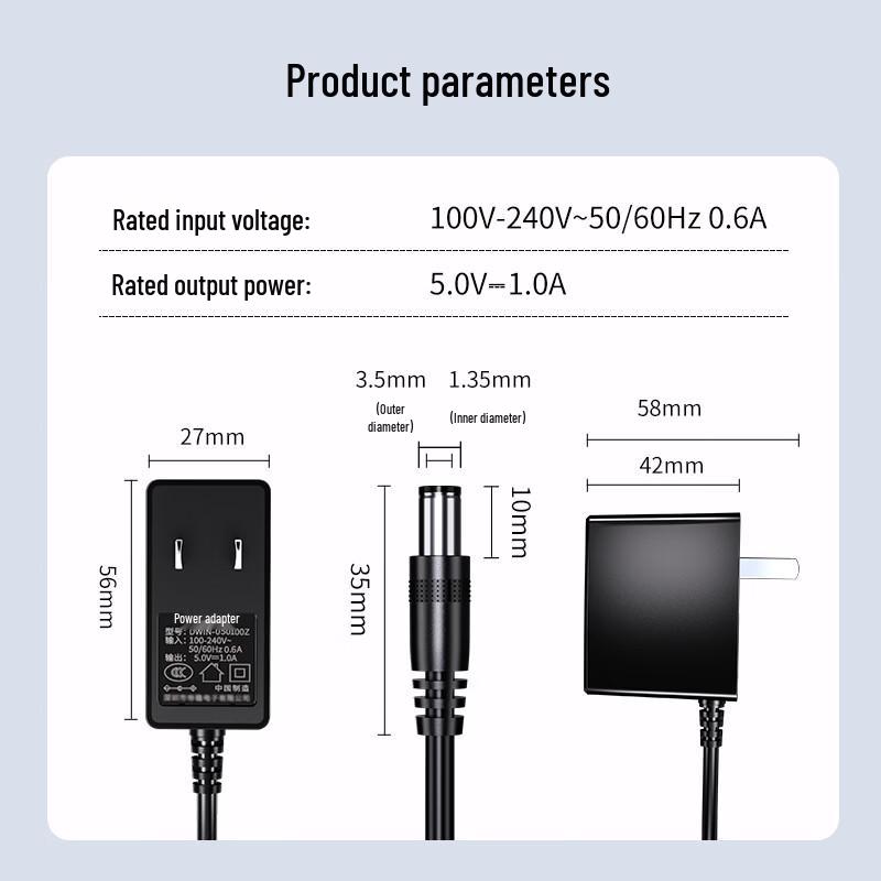 NVV 5V 1A DC Power Adapter with 3.5x1.35mm Connector