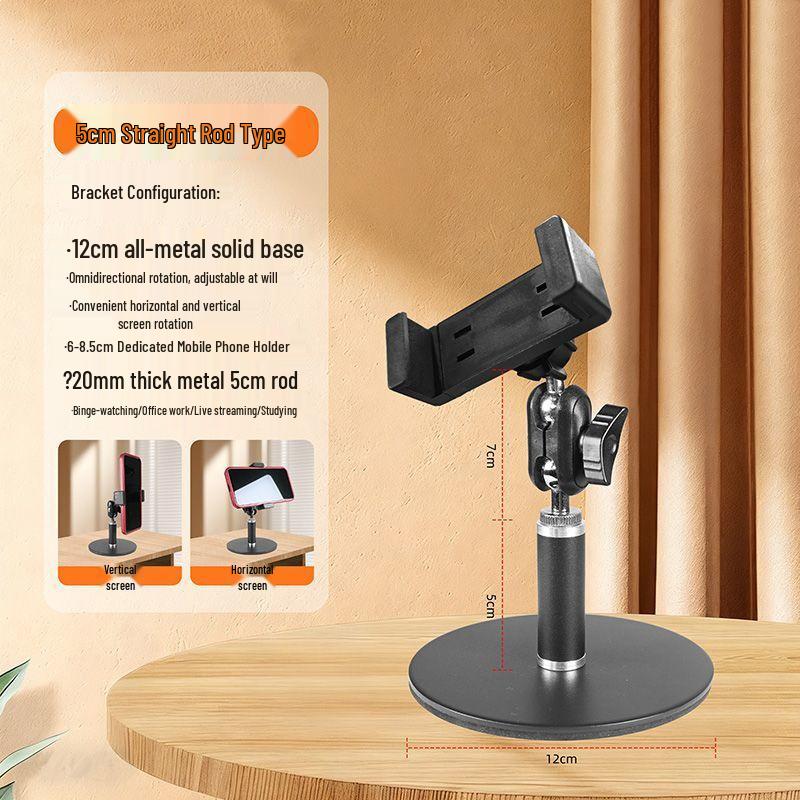 

Low-Profile Desktop Phone Holder with Metal Base for Streaming, Overhead Shots, and Hands-Free Viewing Solid Metal Round Base 12 cm