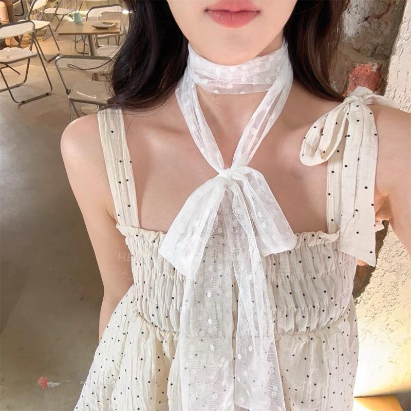 Bows, Pearl Strings, Silk Scarves, Summer Vacation Style, Atmosphere-enhancing Neckband Decoration, Hairband, Hair Ties