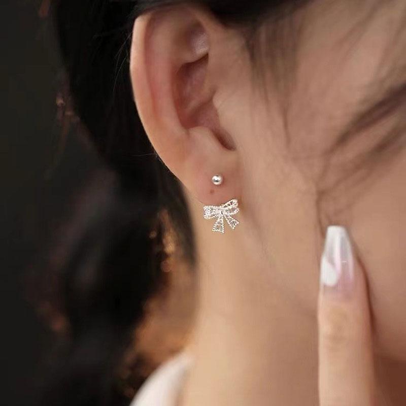 Vintage Silver Color Lace Heart Hollow Bow Screw Buckle Puncture Stud Earrings for Women Fine Jewelry Minimalist Accessories