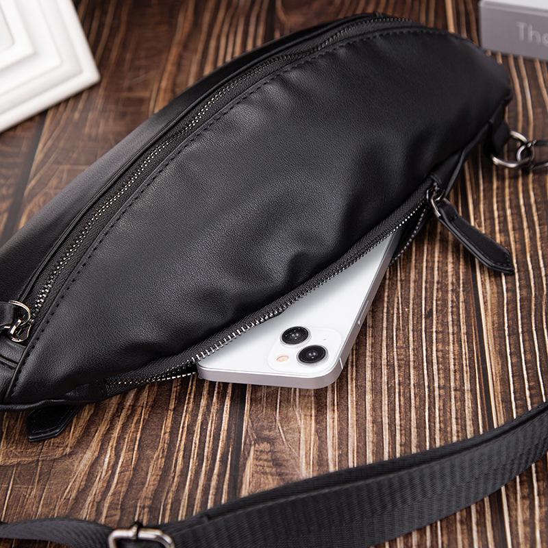 Men's Chest Bag Messenger Bag Korean Version of The Trendy Shoulder Bag Leather Casual Diagonal Backpack Men's PU Fashion Dumpling Bag