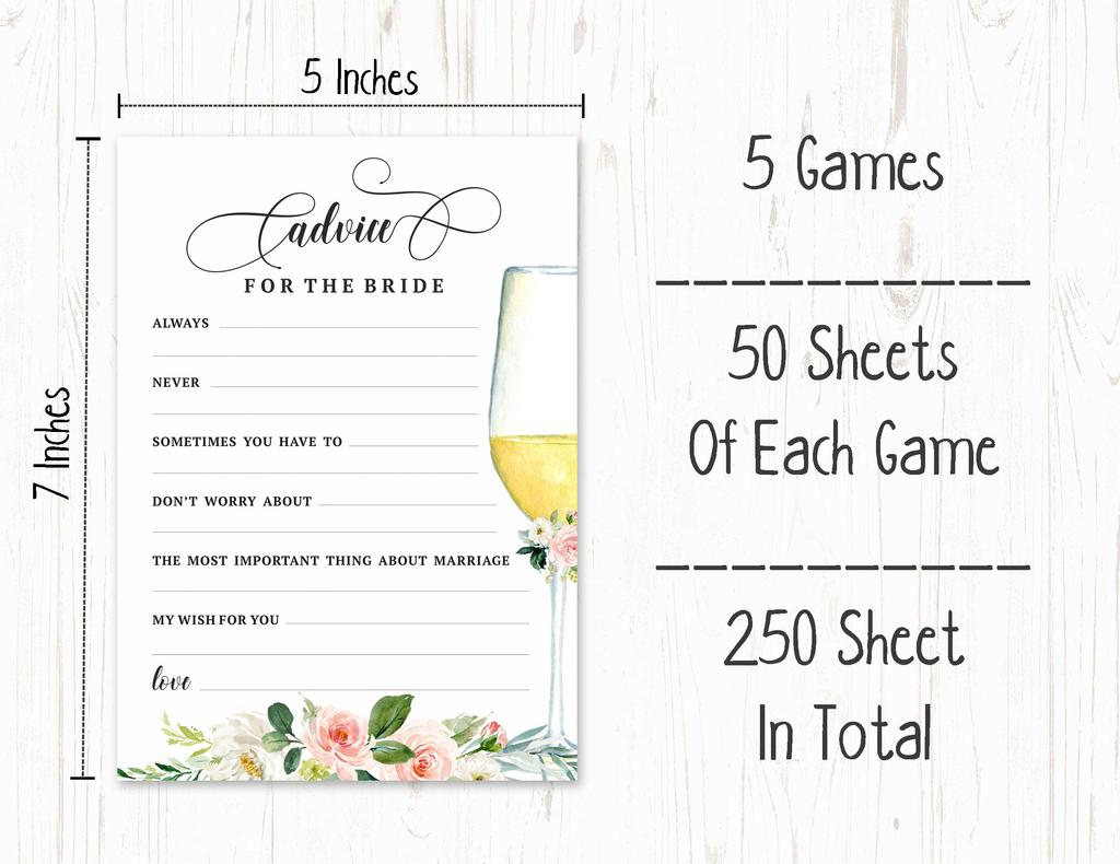 Inkdotpot Bachelorette Party Games Set Bundle of 5 (Activities for 50 Guests) Floral Brunch & Bubbly Theme Fun Bridal Shower Games Set