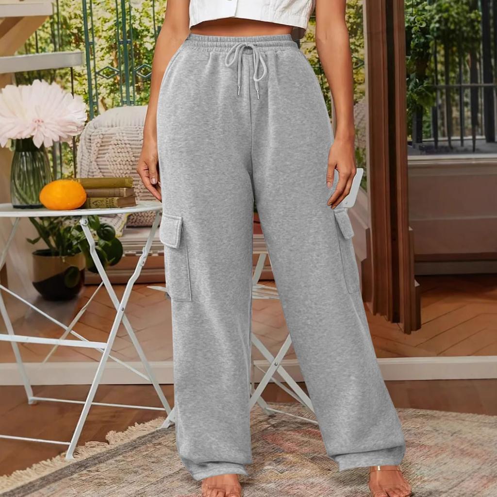 Solid Color Casual Sports Loose Pocket Drawstring Women's Sweatpants