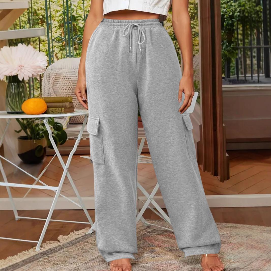

Однотонные повседневные спортивные женские спортивные брюки со свободными карманами и шнурком XXL светло-серый