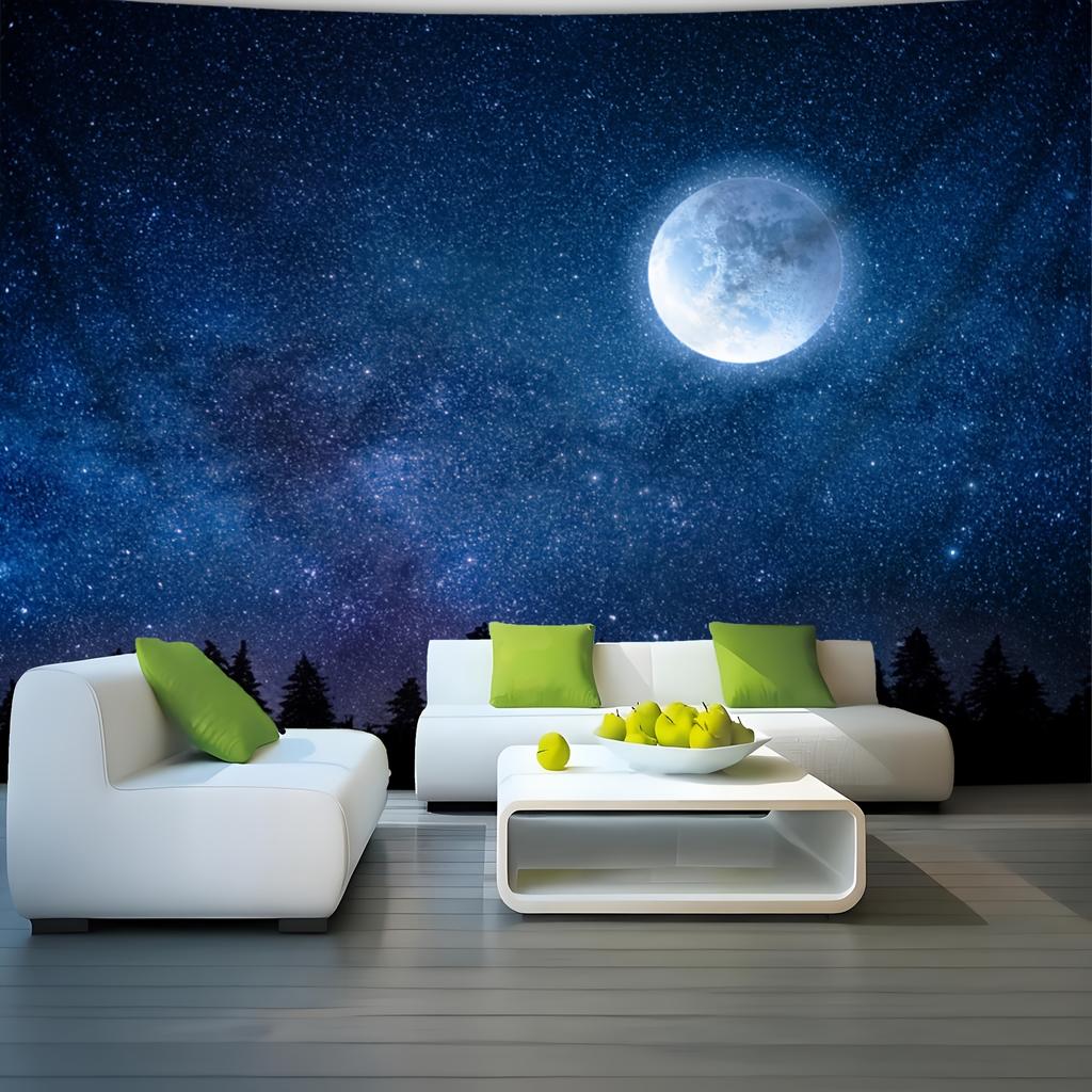 1Pc Moonlit Night Scene Tapestry Wall Hanging, Decorative Fabric Poster for Bedroom, Living Room, Dorm & Home Decor