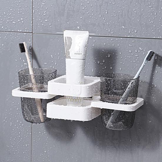 Dustproof Upside-down Design Stable Punch-free Wall-mounted Suction-up Toothpaste Toothbrush Holder Toothbrush Organizer