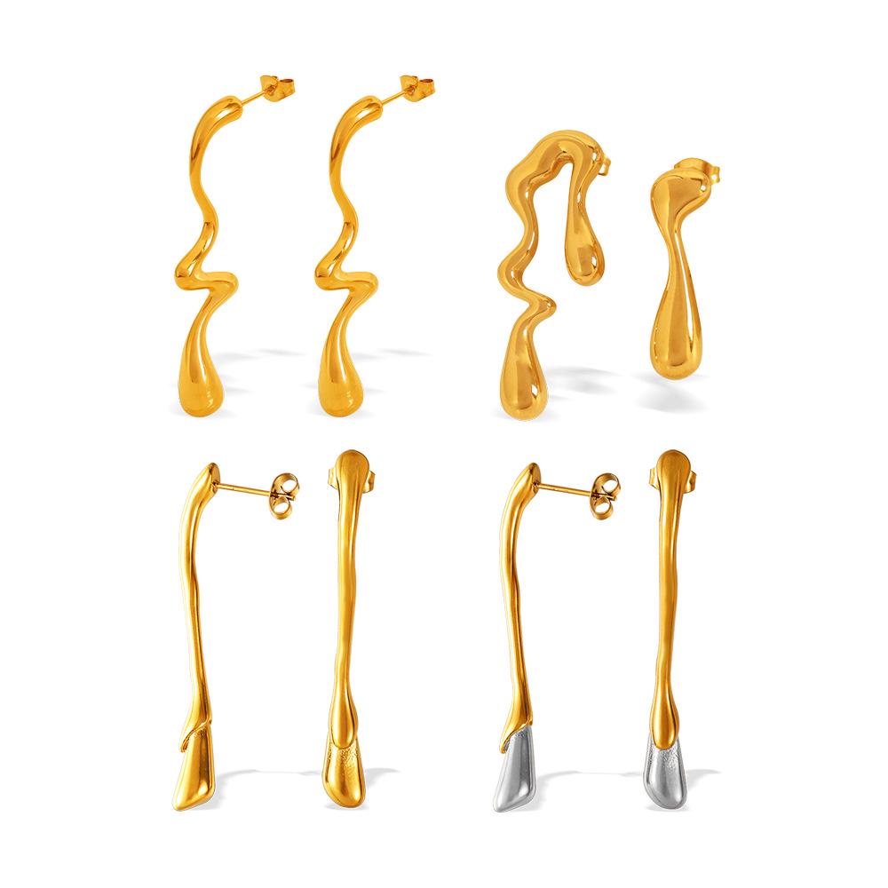 Retro Lava Irregular Titanium Steel Water Drop Stud Earrings for Women