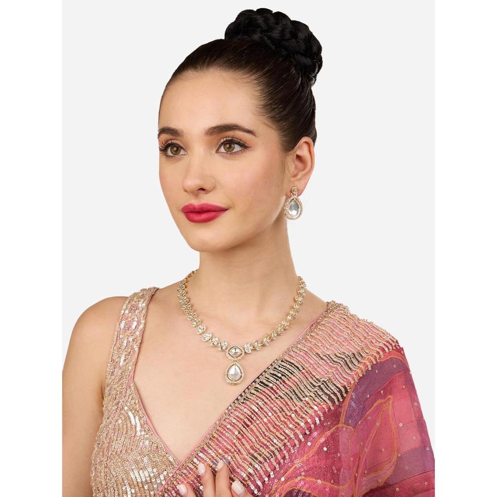 Tone Dazzling Stones Austrian Diamonds Embellished Necklace & Earring Set For Women