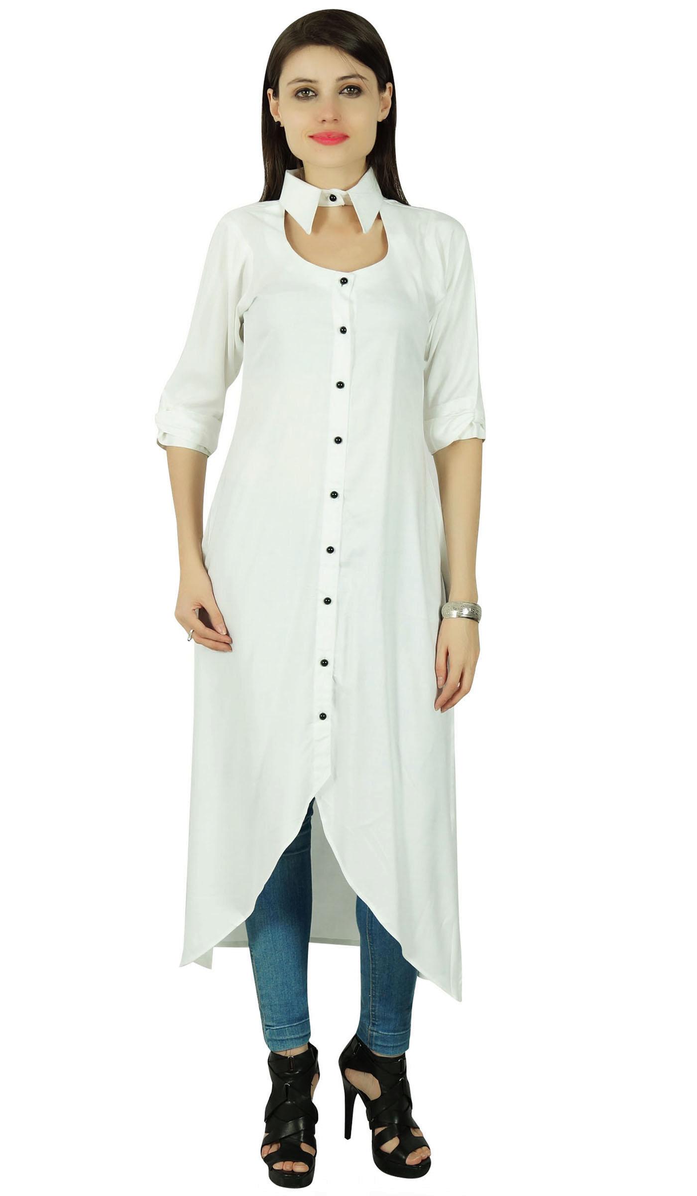 

Bollywood Rayon 3 4 Sleeve Solid Kurti Women Ethnic Dress Tunic Top 8 білий