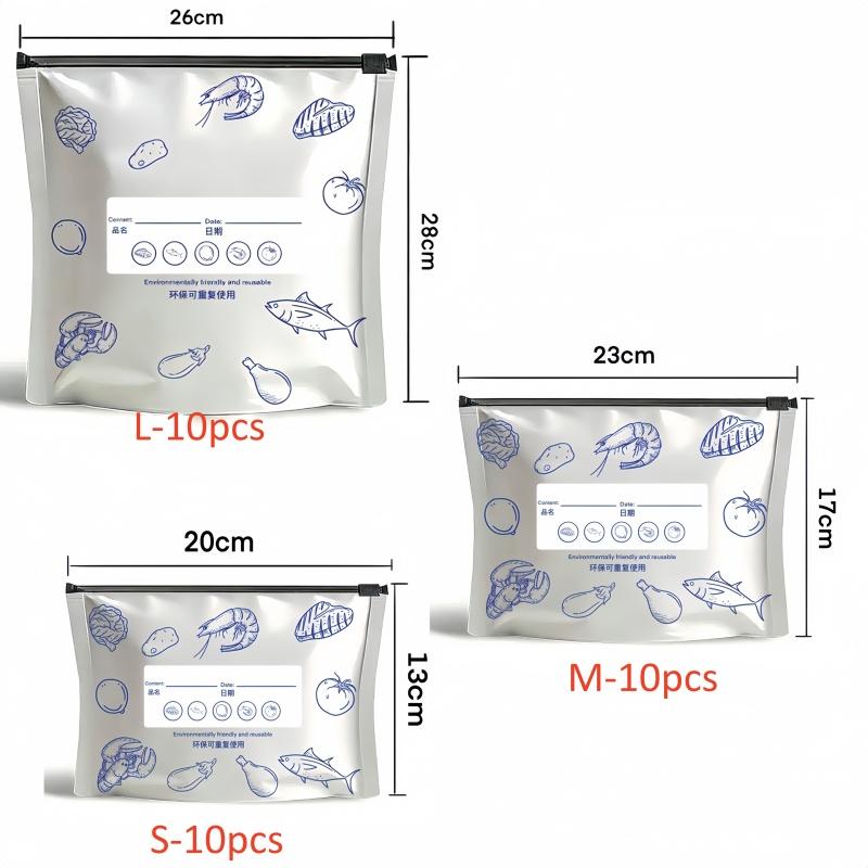 10Pcs/Bag Kitchen Aluminum Foil Fresh-keeping Bag Zipper Lock Bag Sealable Frozen Sealed Packaging Food Packaging Bag